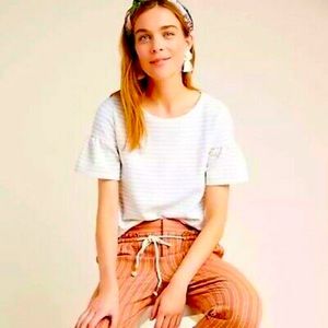 Never worn Anthropologie Eri + Ali Frill Sleeve Blouse White Gray